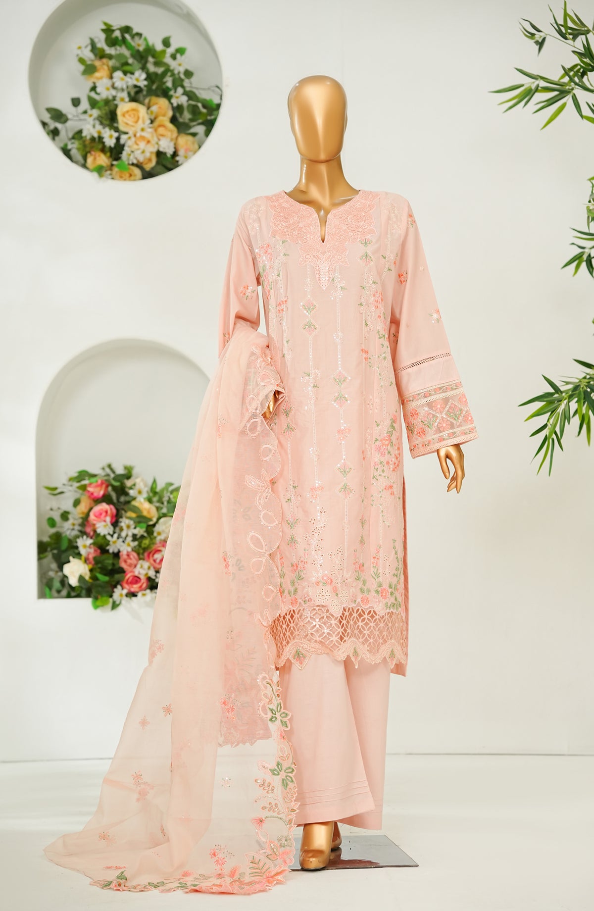 Bin Saeed Luxury Embroidered Stitched 3 Piece Suit - Design-04 - BS26PIC - Pink - Festive Collection