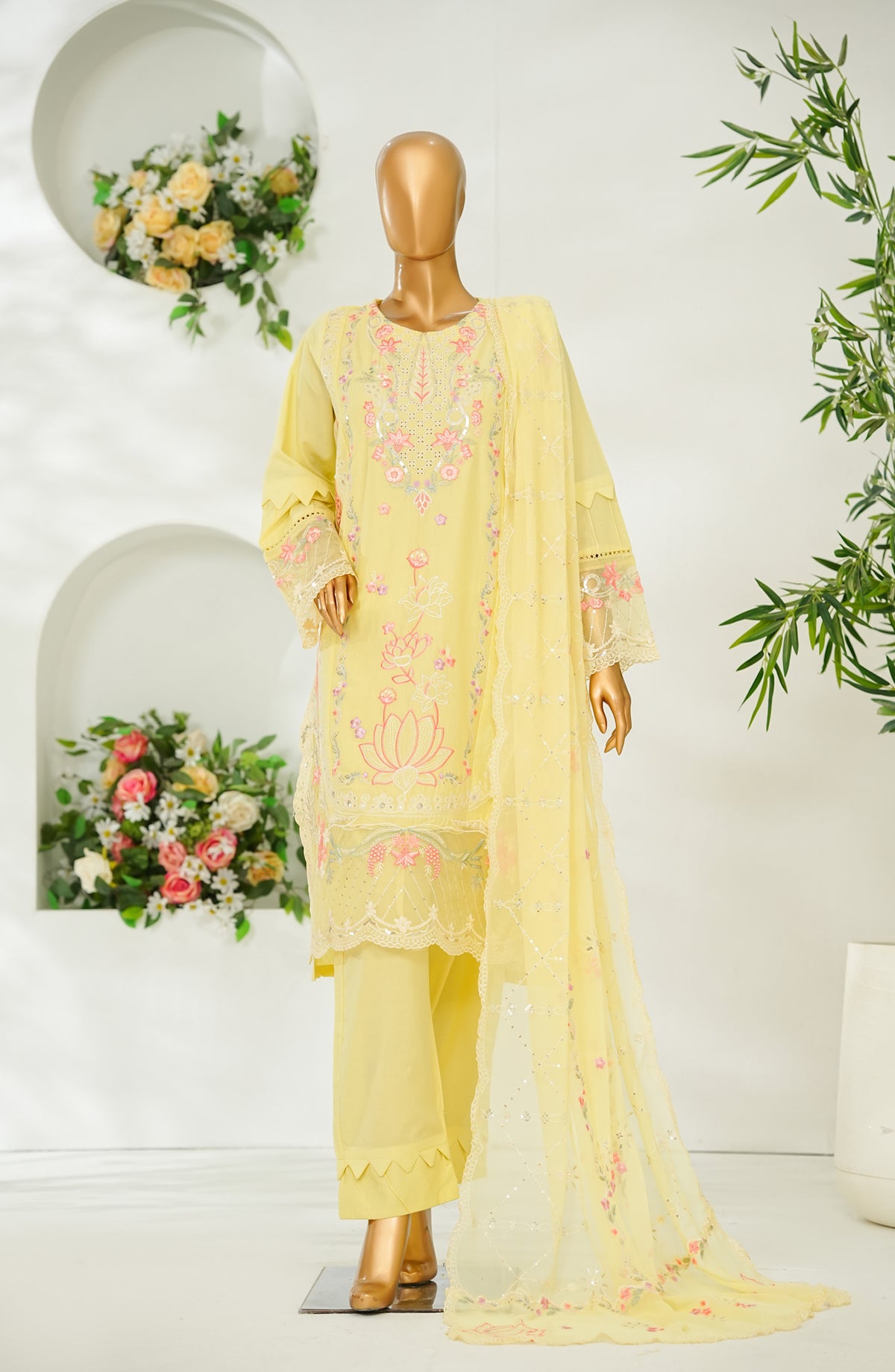 Bin Saeed Luxury Embroidered Stitched 3 Piece Suit - Design-03 - BS26PIC - Yellow - Festive Collection