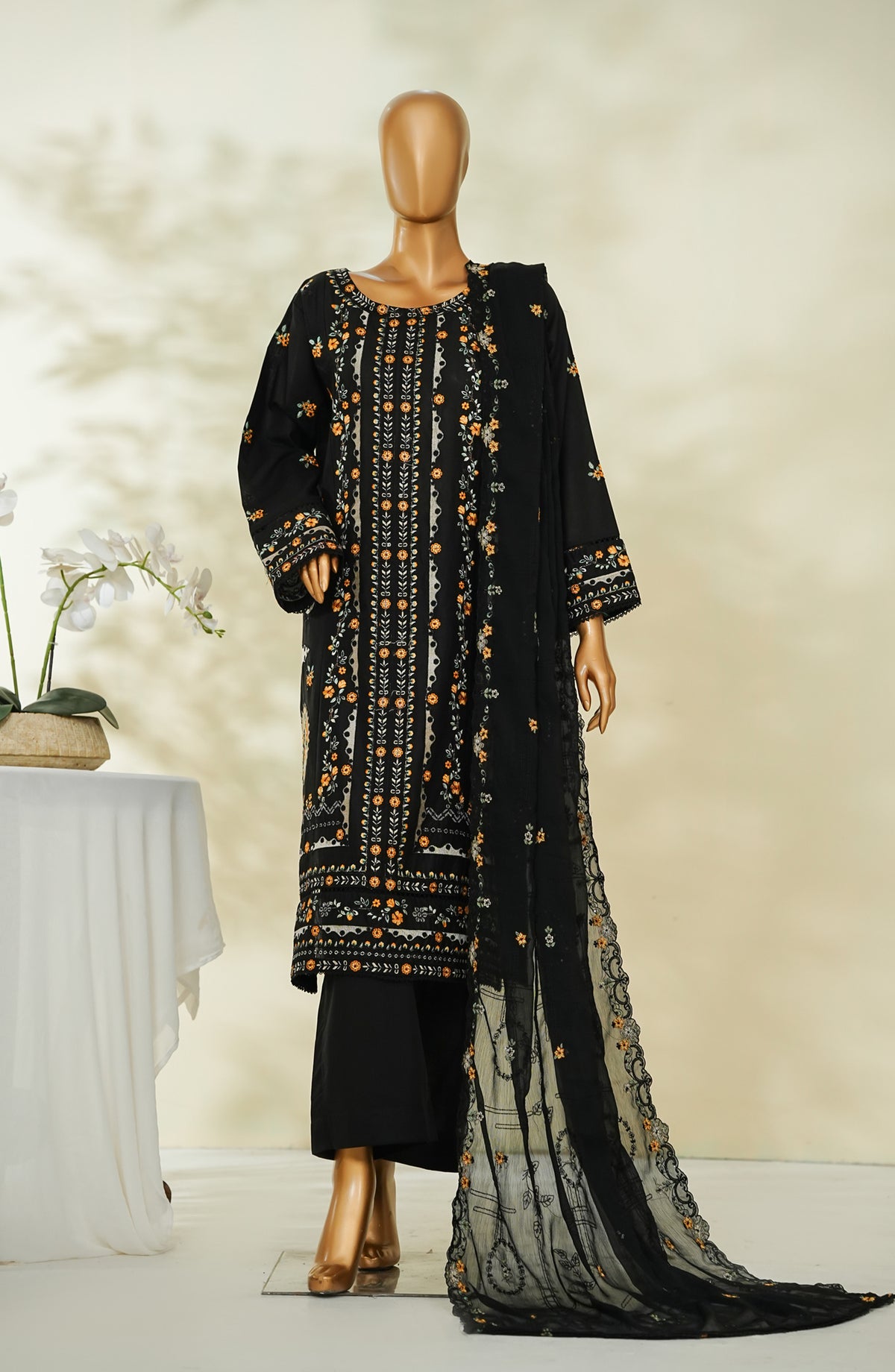 Bin Saeed Luxury Embroidered Formal Stitched 3 Piece Suit - D-01 - BS26DPC - Black - Festive Collection