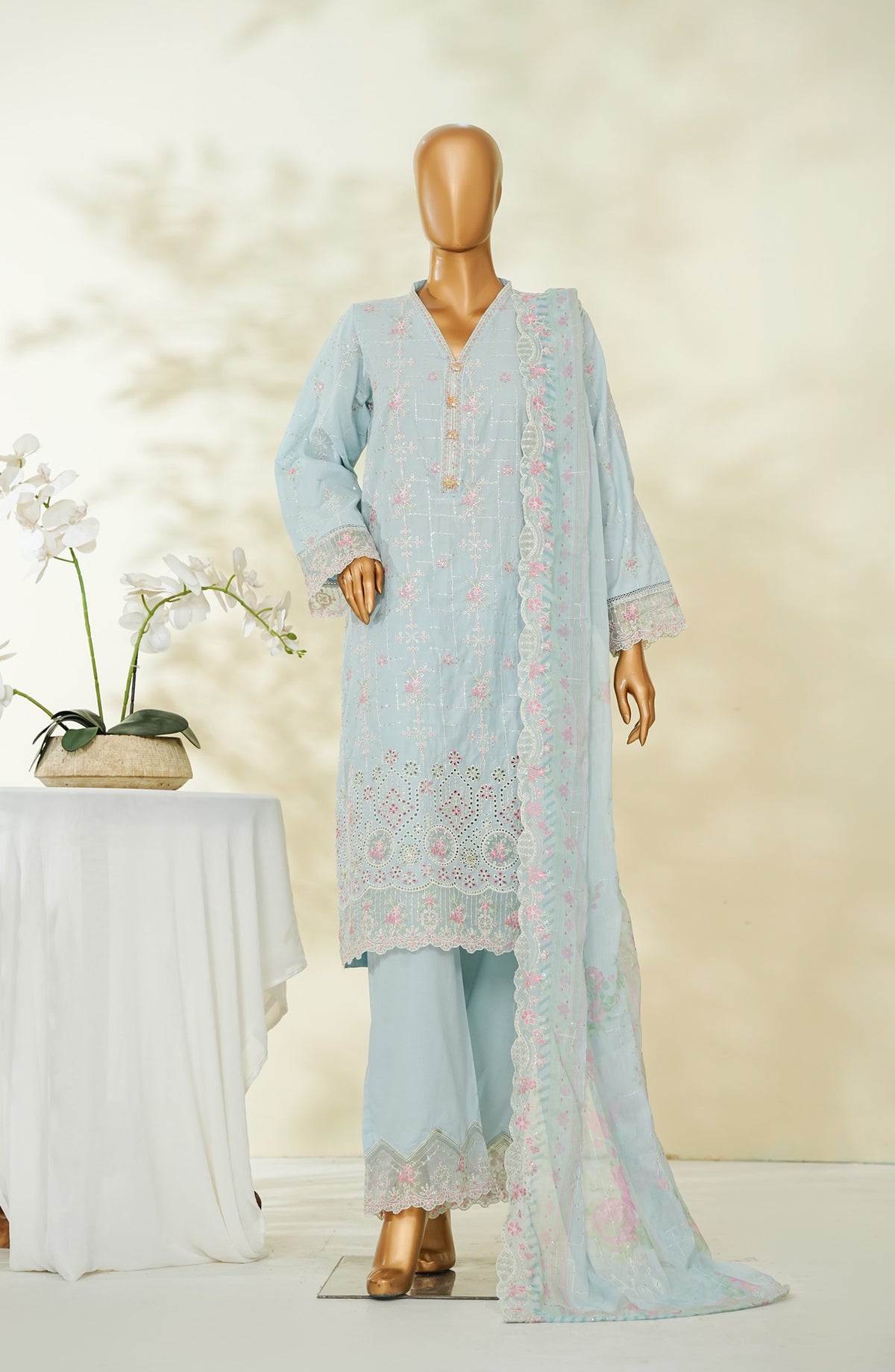 Bin Saeed Luxury Embroidered Formal Stitched 3 Piece Suit - D-02 - BS26DPC - Blue - Festive Collection