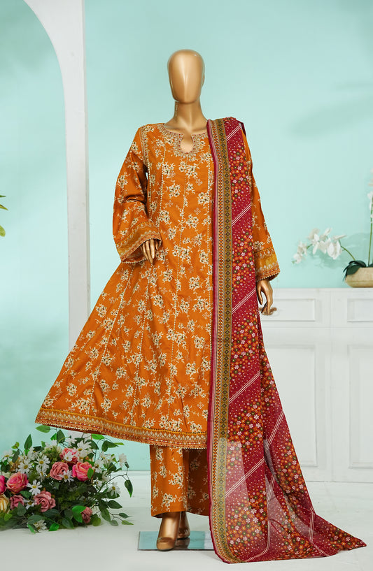 Bin Saeed Luxury Embroidered Stitched Frock 3 Piece Suit - D-07 - BS26CKD - Orange - Festive Collection