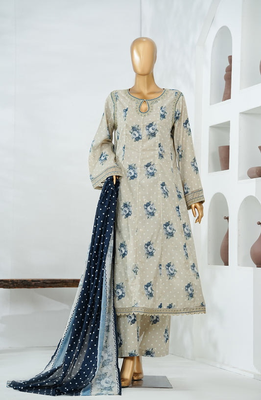 Bin Saeed Luxury Embroidered Stitched Frock 3 Piece Suit - D-04 - BS26CKD - Grey - Festive Collection