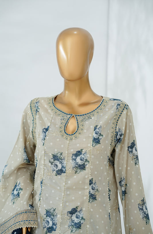 Bin Saeed Luxury Embroidered Stitched Frock 3 Piece Suit - D-04 - BS26CKD - Grey - Festive Collection