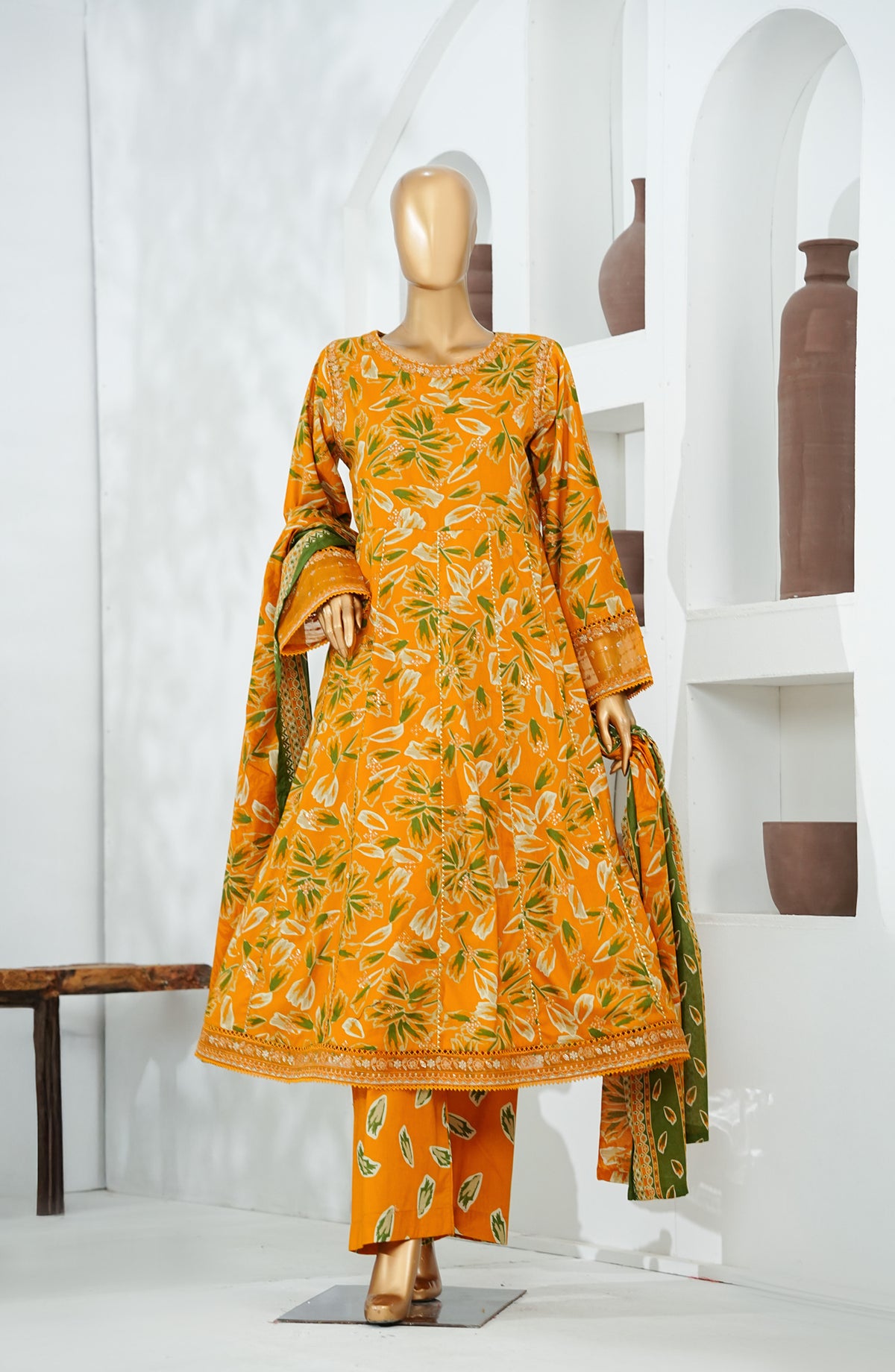 Bin Saeed Luxury Embroidered Stitched Frock 3 Piece Suit - D-03 - BS26CKD - Yellow - Festive Collection