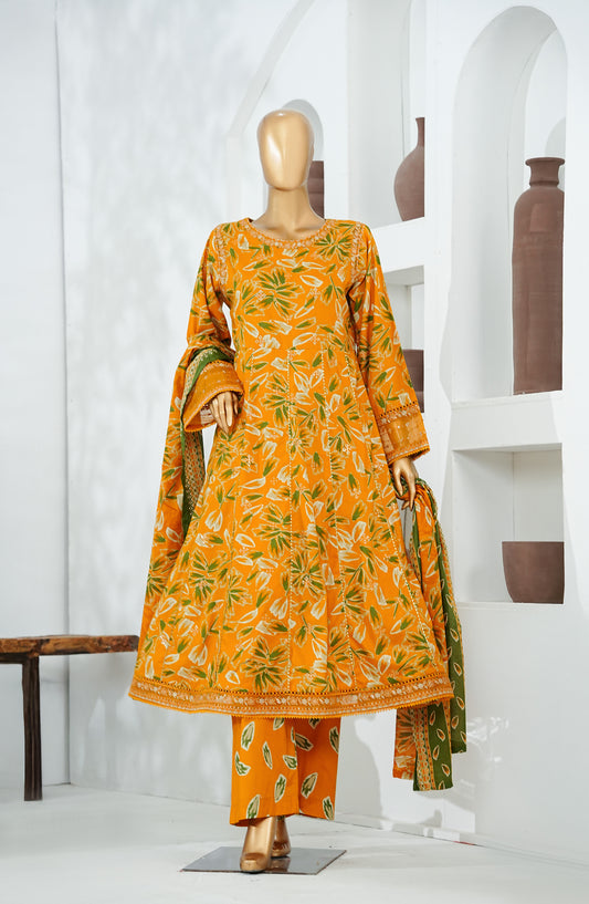 Bin Saeed Luxury Embroidered Stitched Frock 3 Piece Suit - D-03 - BS26CKD - Yellow - Festive Collection