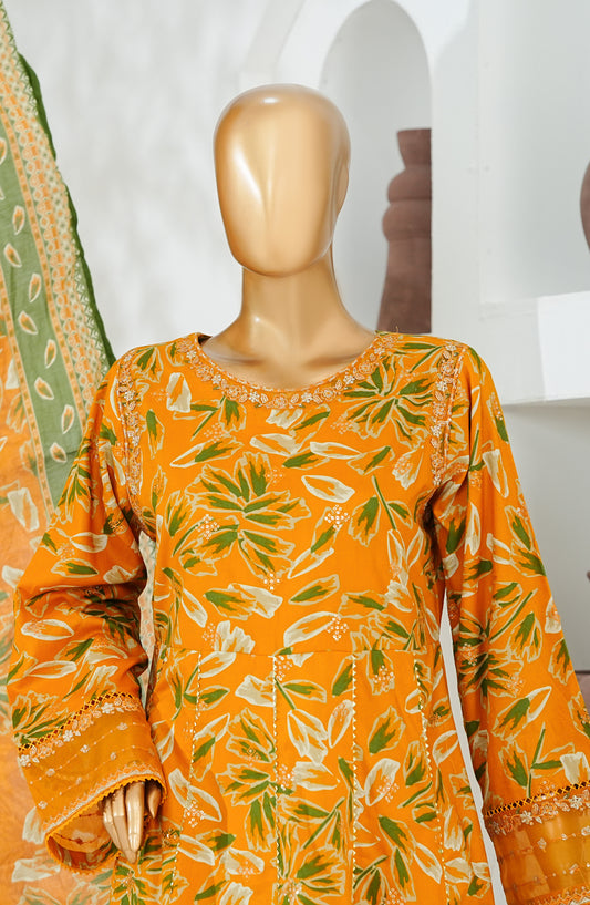 Bin Saeed Luxury Embroidered Stitched Frock 3 Piece Suit - D-03 - BS26CKD - Yellow - Festive Collection