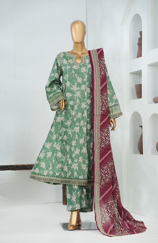 Bin Saeed Luxury Embroidered Stitched Frock 3 Piece Suit - D-02 - BS26CKD - Green - Festive Collection