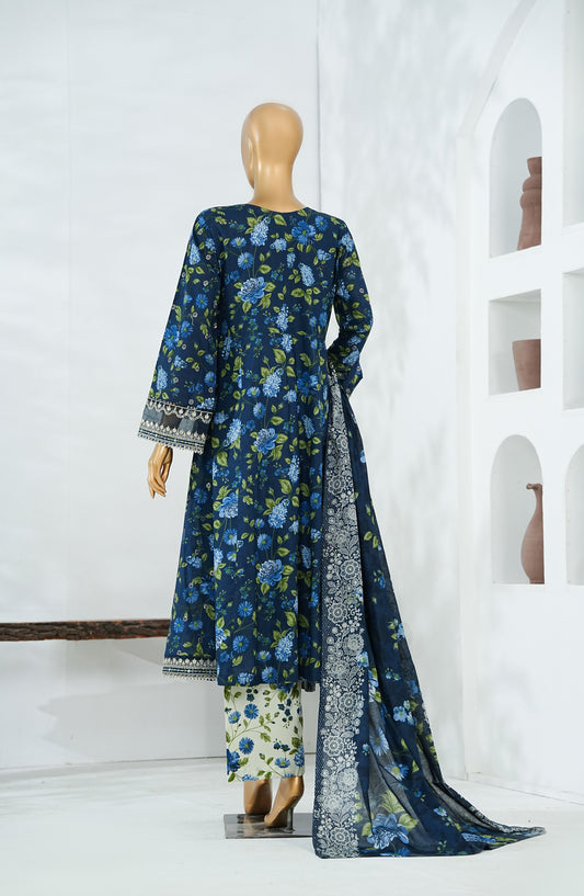 Bin Saeed Luxury Embroidered Stitched Frock 3 Piece Suit - D-01 - BS26CKD - Blue - Festive Collection