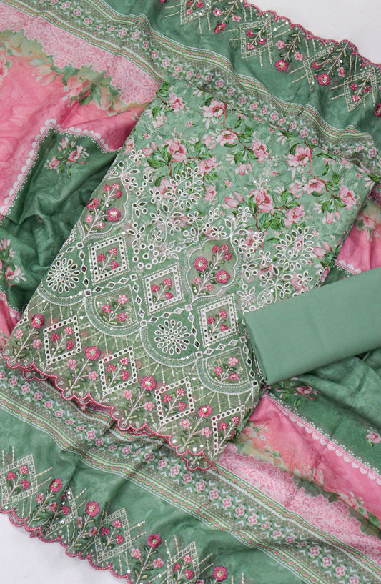 Bin Saeed Embroidered Lawn Unstitched 3 Piece Suit - Design-06 - BS26LLW - Green - Summer Collection