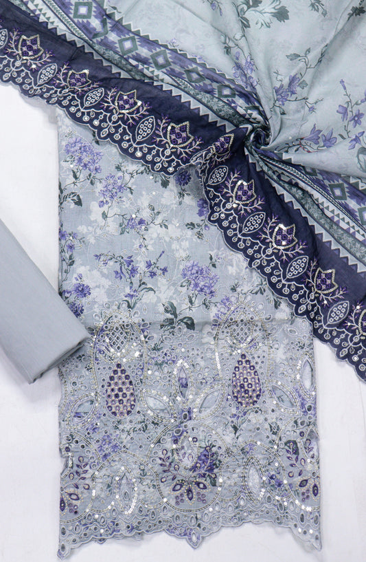 Bin Saeed Embroidered Lawn Unstitched 3 Piece Suit - Design-16 - BS26LLW - Blue - Summer Collection