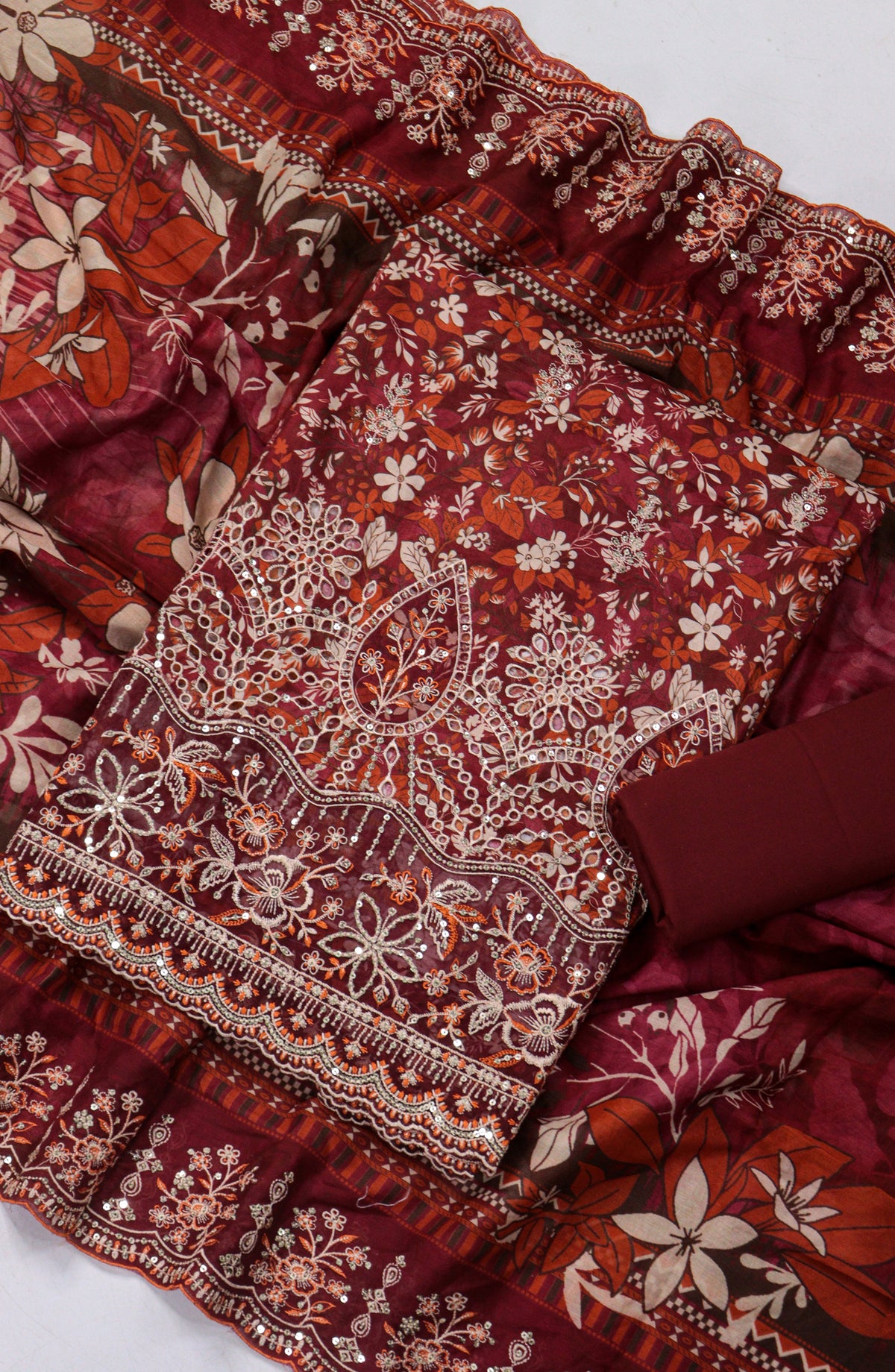 Bin Saeed Embroidered Lawn Unstitched 3 Piece Suit - Design-14 - BS26LLW - Maroon - Summer Collection