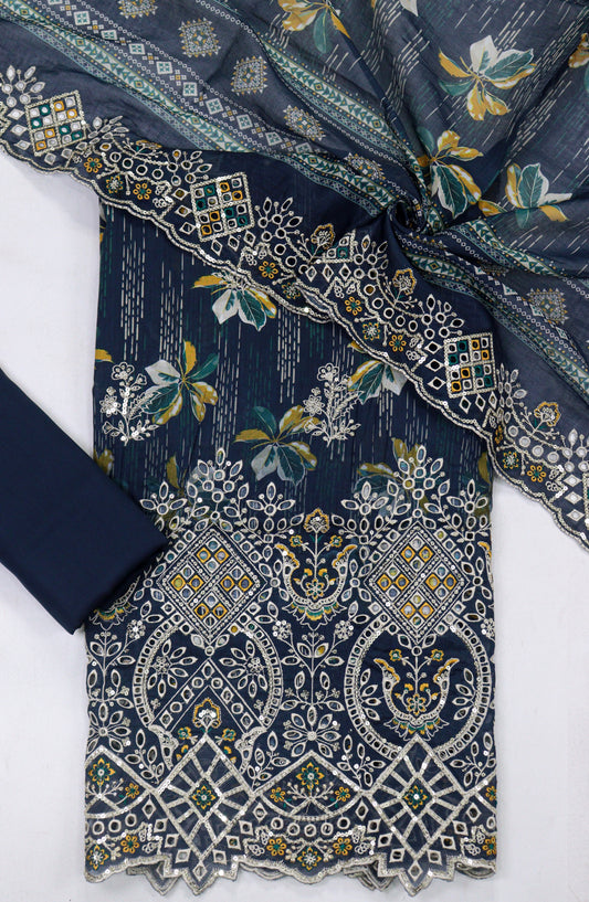 Bin Saeed Embroidered Lawn Unstitched 3 Piece Suit - Design-03 - BS26LLW - Blue - Summer Collection