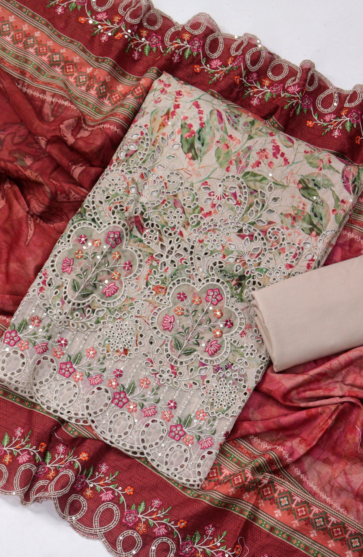 Bin Saeed Embroidered Lawn Unstitched 3 Piece Suit - Design-12 - BS26LLW - Red - Summer Collection