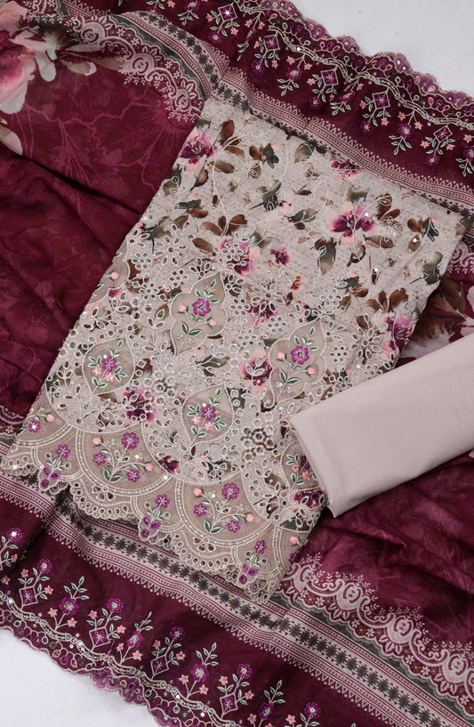 Bin Saeed Embroidered Lawn Unstitched 3 Piece Suit - Design-02 - BS26LLW - Purple - Summer Collection