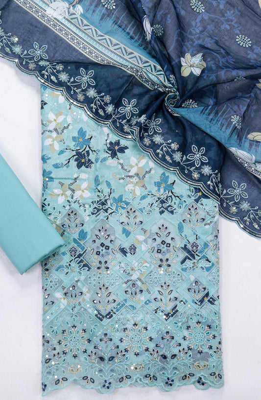 Bin Saeed Embroidered Lawn Unstitched 3 Piece Suit - Design-11 - BS26LLW - Blue - Summer Collection