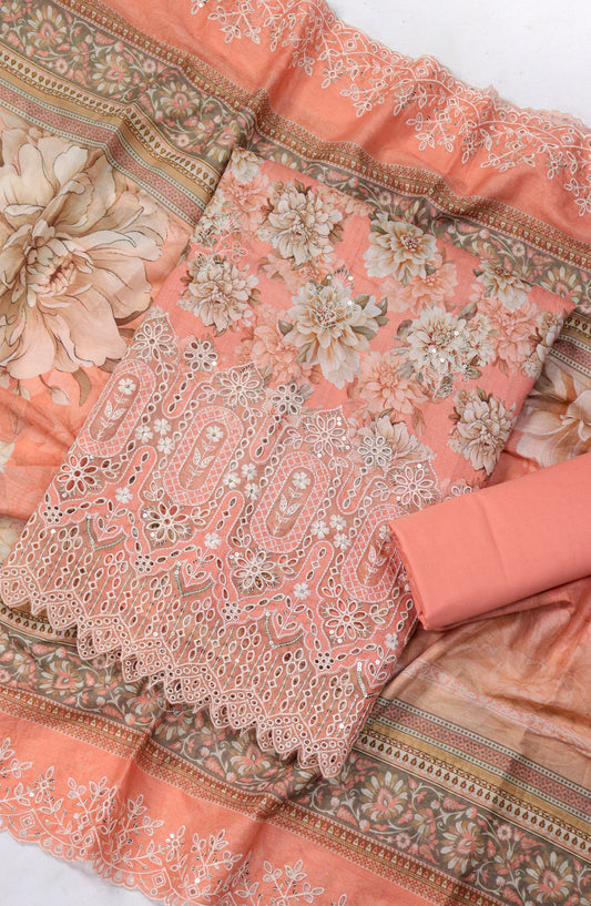 Bin Saeed Embroidered Lawn Unstitched 3 Piece Suit - Design-10 - BS26LLW - Peach - Summer Collection