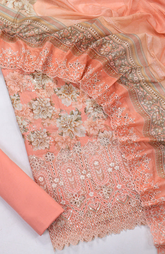 Bin Saeed Embroidered Lawn Unstitched 3 Piece Suit - Design-10 - BS26LLW - Peach - Summer Collection