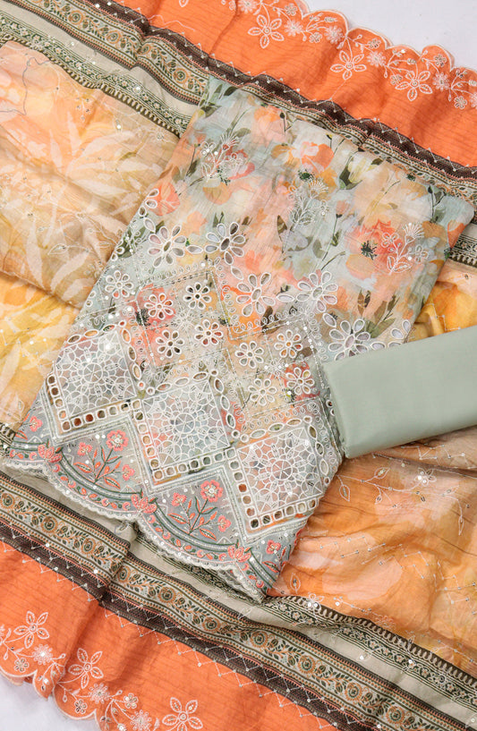 Bin Saeed Embroidered Lawn Unstitched 3 Piece Suit - Design-09 - BS26LLW - Orange - Summer Collection