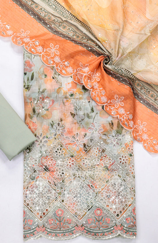 Bin Saeed Embroidered Lawn Unstitched 3 Piece Suit - Design-09 - BS26LLW - Orange - Summer Collection