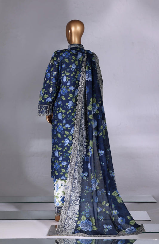 Bin Saeed Luxury Embroidered Lawn Stitched 3 Piece Suit - Design-07 - BS26LWN - Blue - Festive Collection
