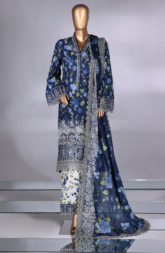 Bin Saeed Luxury Embroidered Lawn Stitched 3 Piece Suit - Design-07 - BS26LWN - Blue - Festive Collection