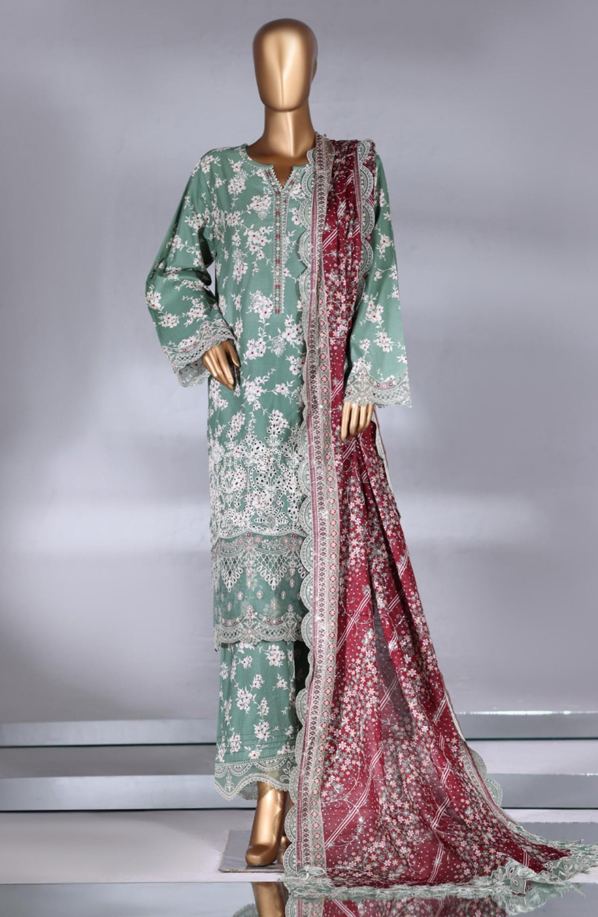 Bin Saeed Luxury Embroidered Lawn Stitched 3 Piece Suit - Design-06 - BS26LWN - Green - Festive Collection