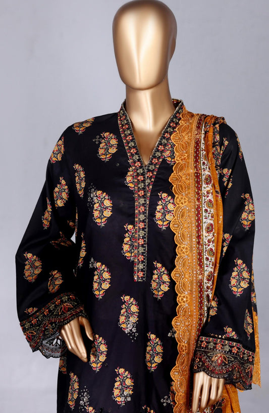 Bin Saeed Luxury Embroidered Lawn Stitched 3 Piece Suit - Design-05 - BS26LWN - Black - Festive Collection