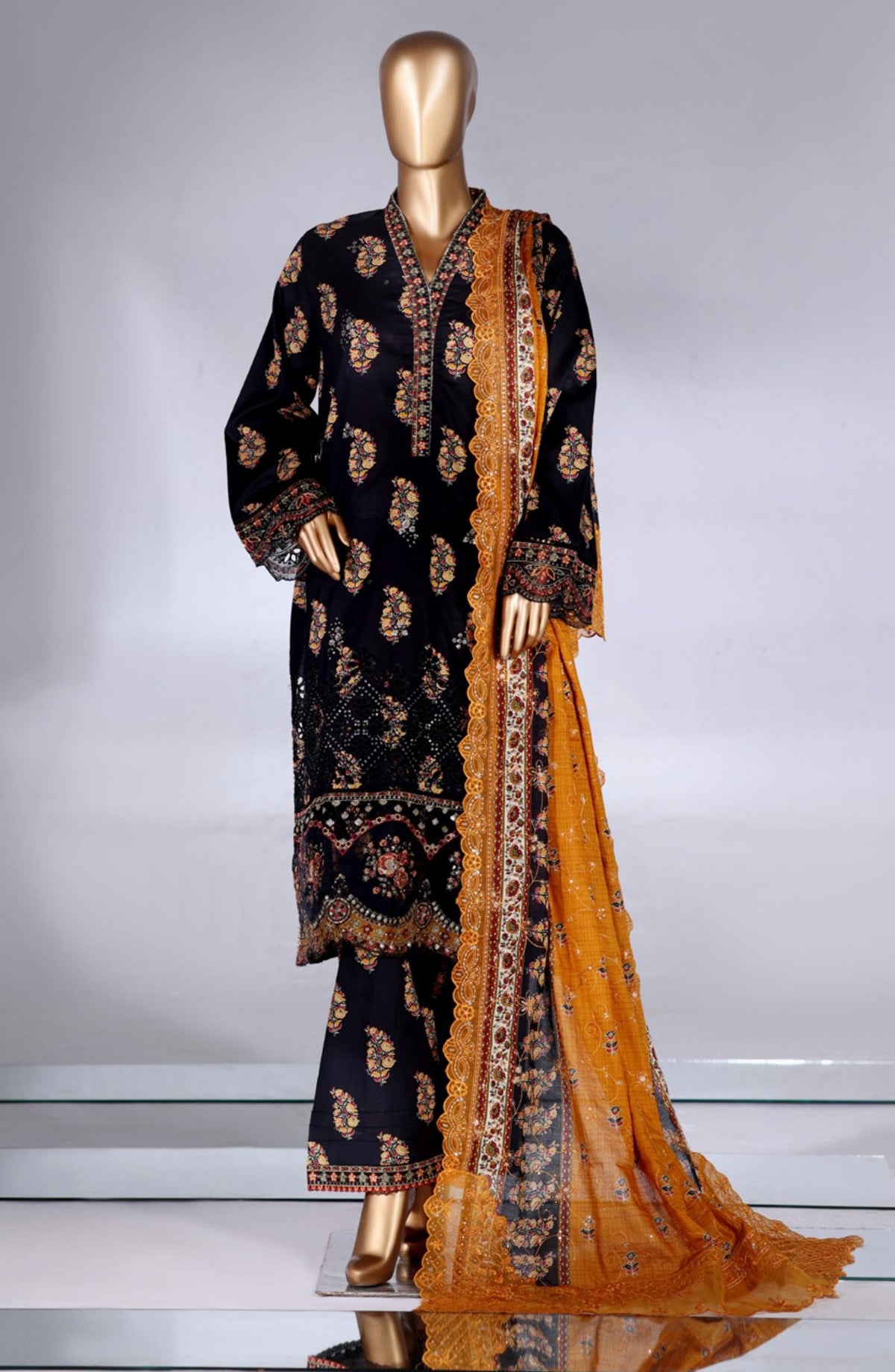 Bin Saeed Luxury Embroidered Lawn Stitched 3 Piece Suit - Design-05 - BS26LWN - Black - Festive Collection