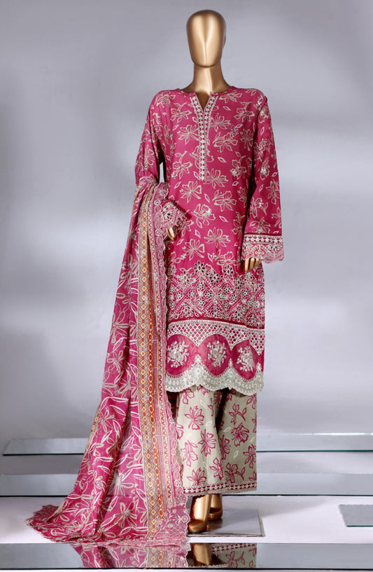 Bin Saeed Luxury Embroidered Lawn Stitched 3 Piece Suit - Design-04 - BS26LWN - Pink - Festive Collection