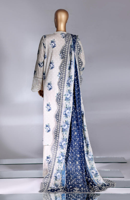 Bin Saeed Luxury Embroidered Lawn Stitched 3 Piece Suit - Design-01 - BS26LWN - White - Festive Collection