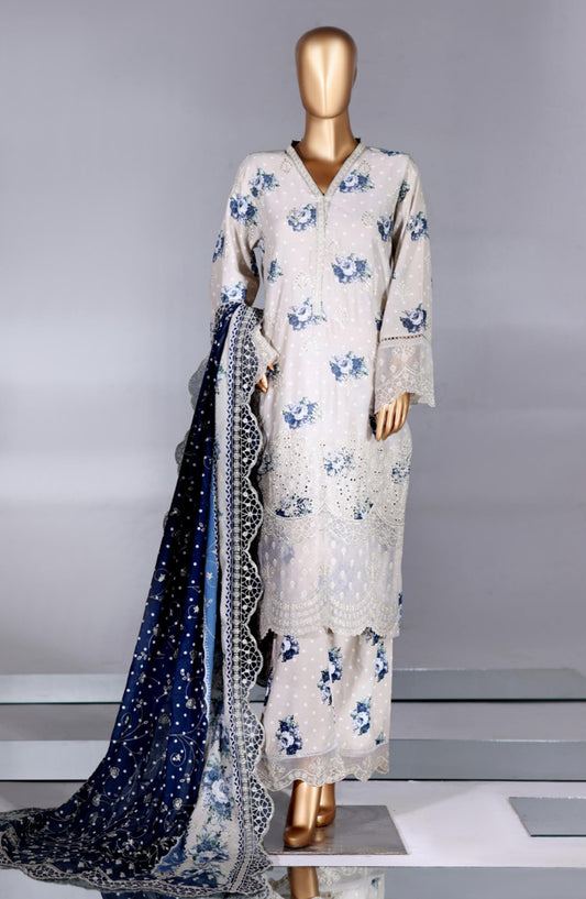 Bin Saeed Luxury Embroidered Lawn Stitched 3 Piece Suit - Design-01 - BS26LWN - White - Festive Collection