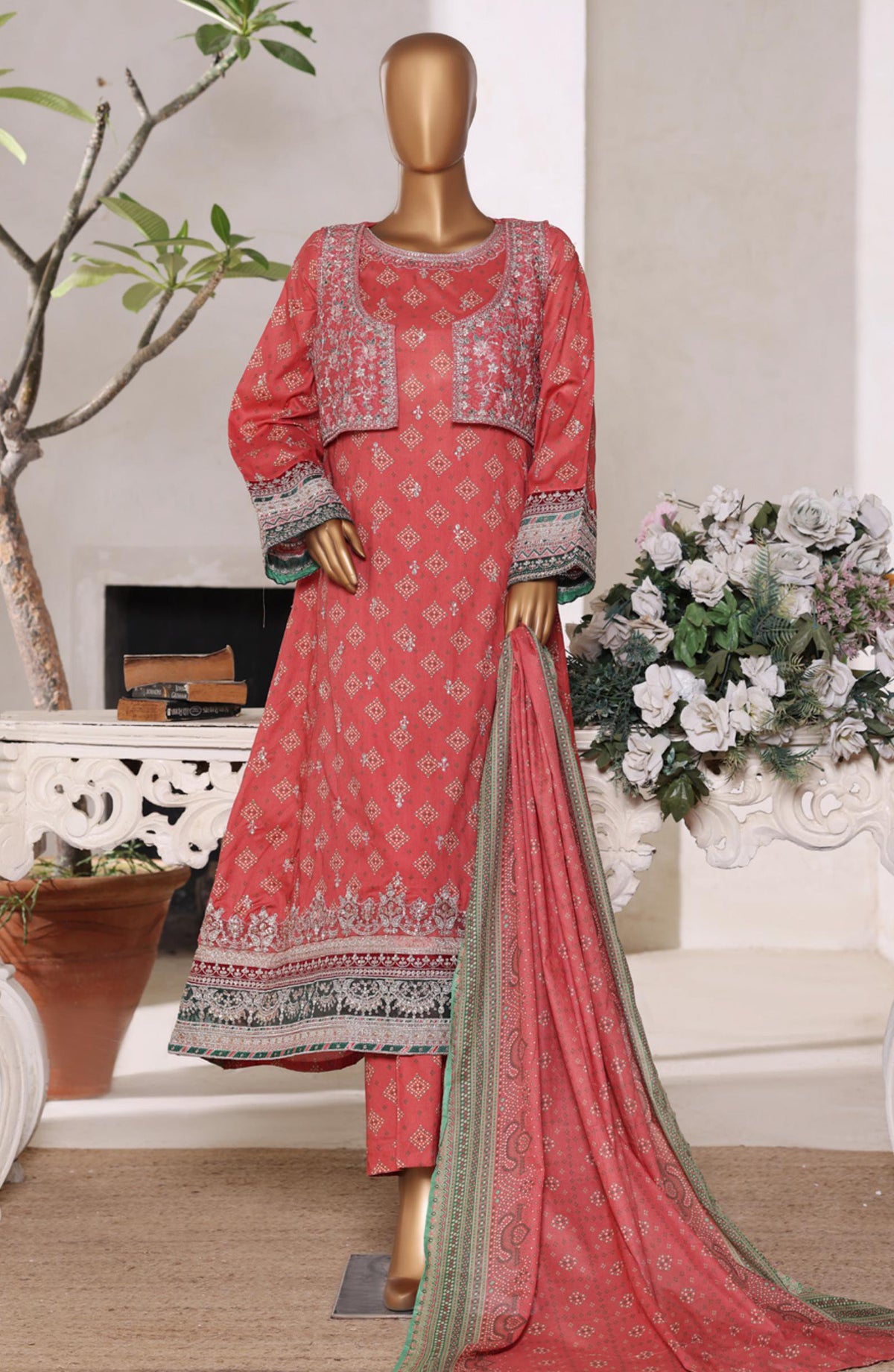 Bin Saeed Luxury Embroidered Lawn Stitched 3 Piece Suit - Design-06 - BS26FRO - Pink - Summer Collection