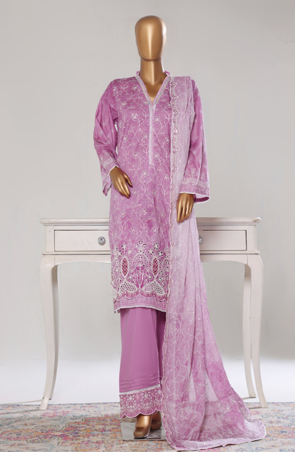 Bin Saeed Luxury Embroidered Cotton Stitched 3 Piece Suit - Design-40 - BS26LUX - Pink - Mid Summer Collection