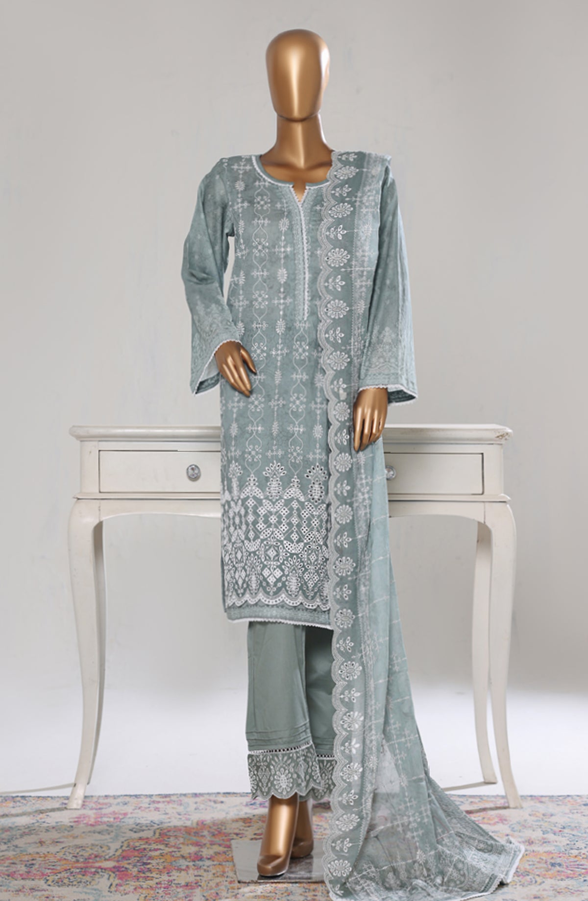 Bin Saeed Luxury Embroidered Cotton Stitched 3 Piece Suit - Design-39 - BS26LUX - Green - Mid Summer Collection