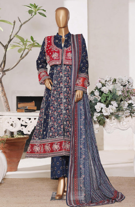 Bin Saeed Luxury Embroidered Lawn Stitched 3 Piece Suit - Design-05 - BS26FRO - Blue - Summer Collection
