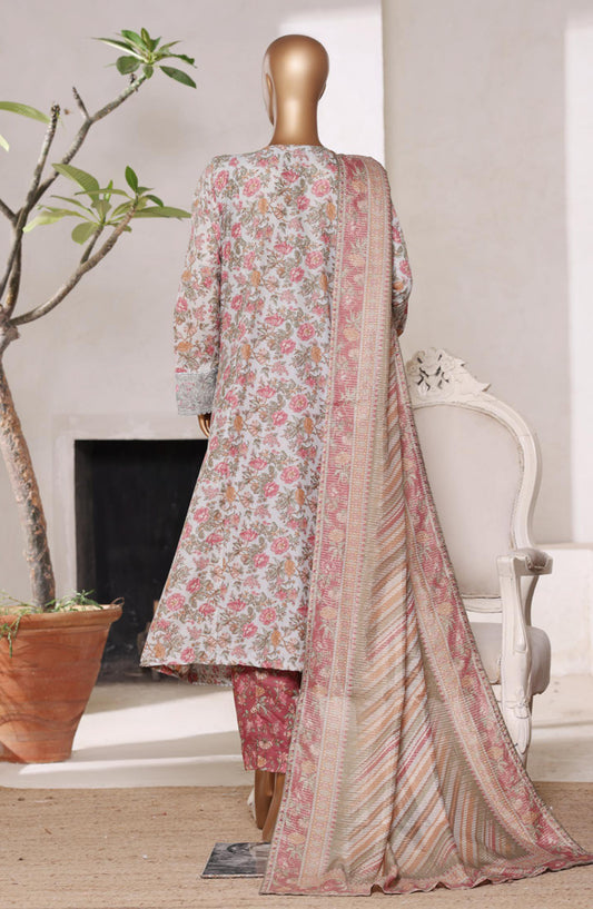 Bin Saeed Luxury Embroidered Lawn Stitched 3 Piece Suit - Design-04 - BS26FRO - Pink - Summer Collection