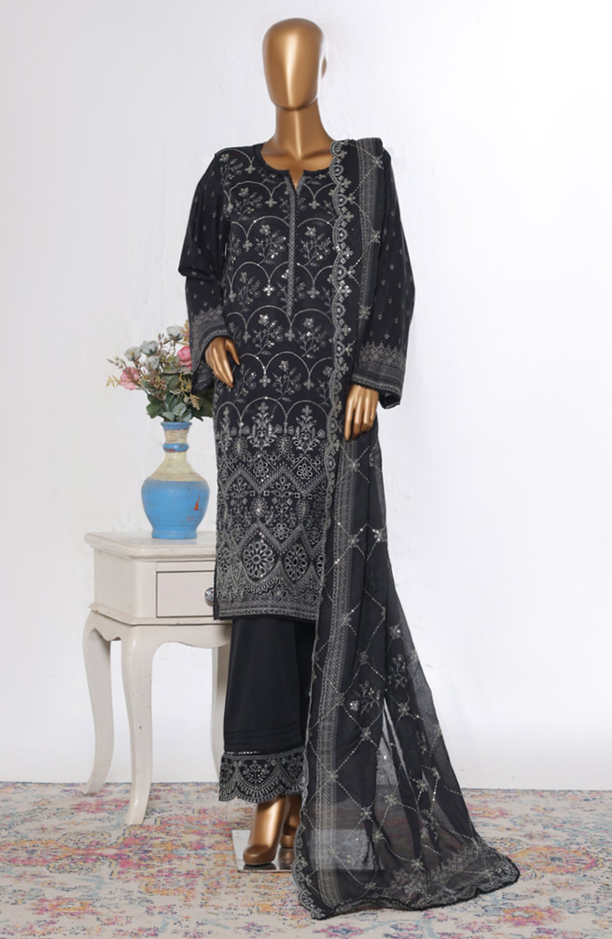 Bin Saeed Luxury Embroidered Cotton Stitched 3 Piece Suit - Design-37 - BS26LUX - Black - Mid Summer Collection