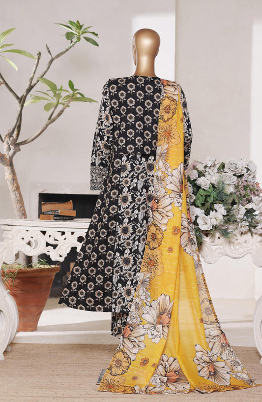 Bin Saeed Luxury Embroidered Lawn Stitched 3 Piece Suit - Design-03 - BS26FRO - Black - Summer Collection