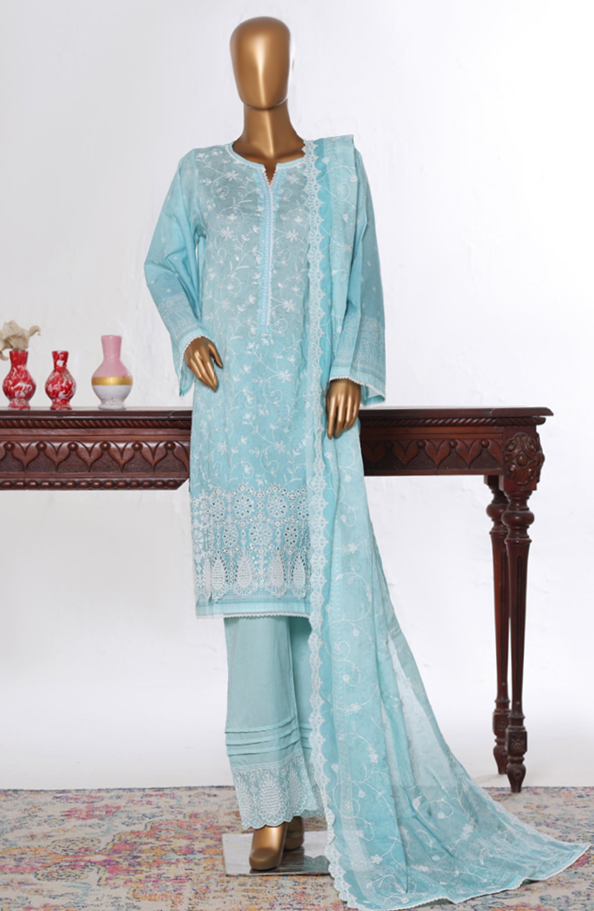 Bin Saeed Luxury Embroidered Cotton Stitched 3 Piece Suit - Design-36 - BS26LUX - Blue - Mid Summer Collection