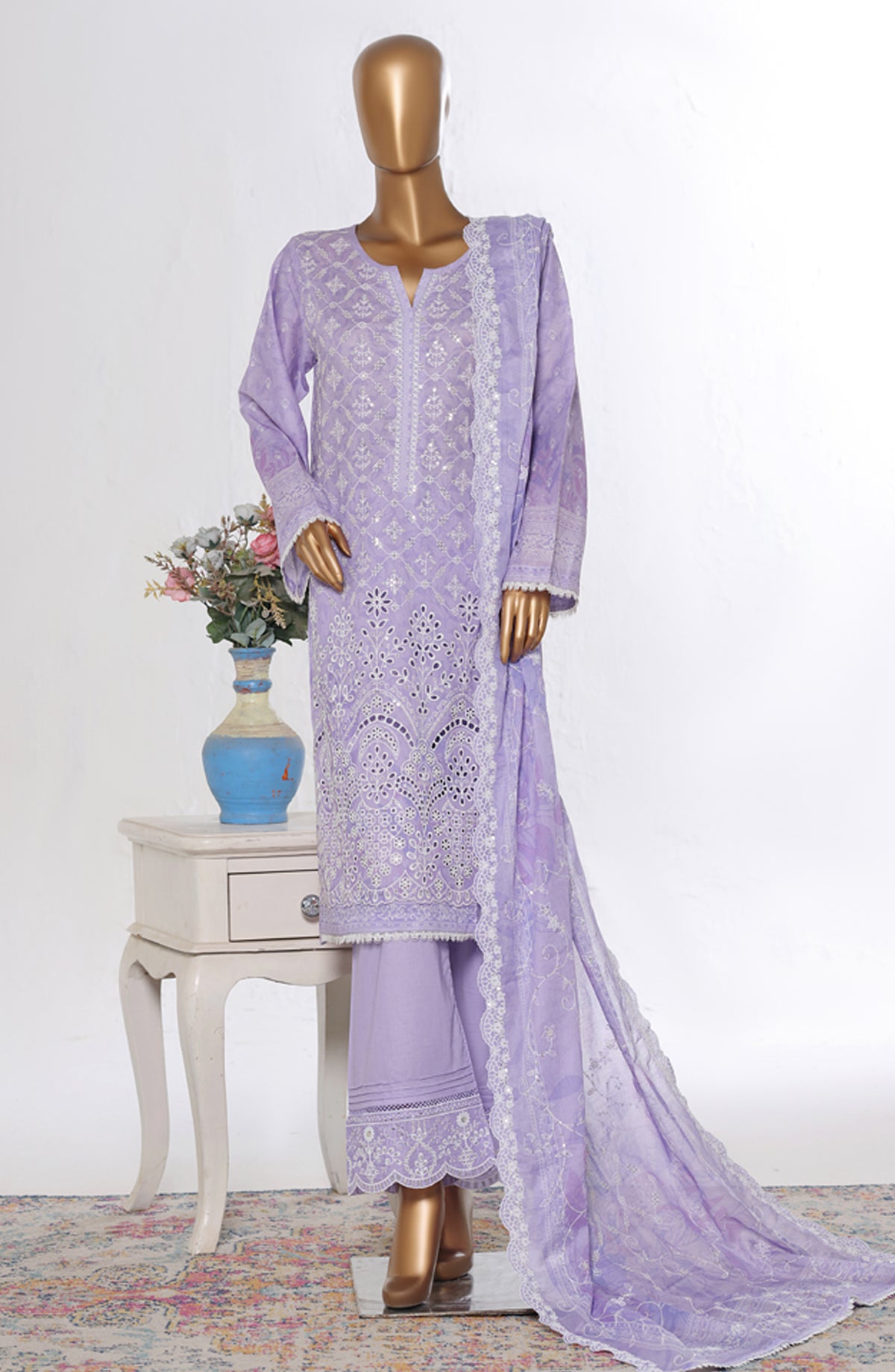 Bin Saeed Luxury Embroidered Cotton Stitched 3 Piece Suit - Design-35 - BS26LUX - Purple - Mid Summer Collection