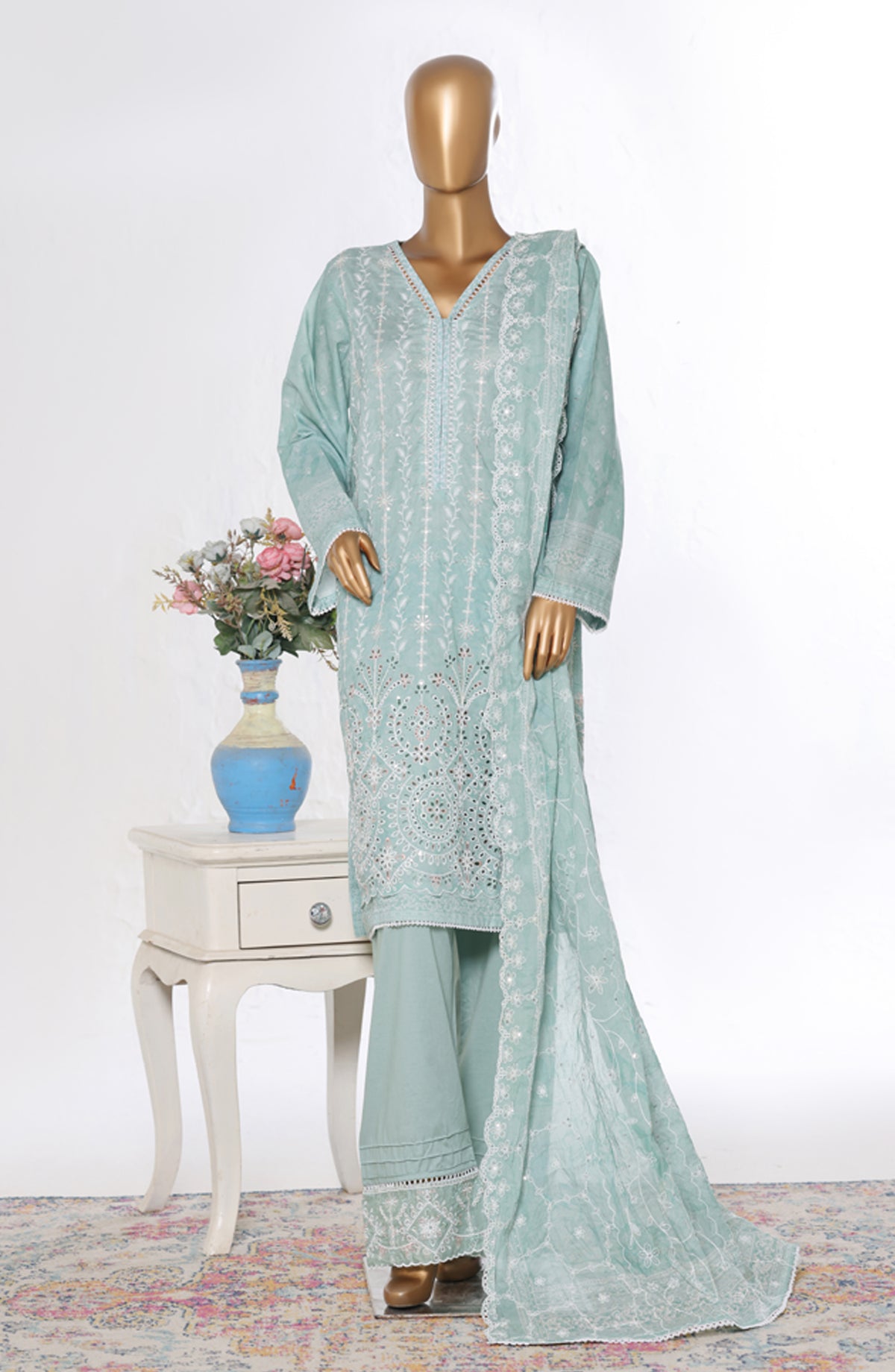 Bin Saeed Luxury Embroidered Cotton Stitched 3 Piece Suit - Design-32 - BS26LUX - Green - Mid Summer Collection