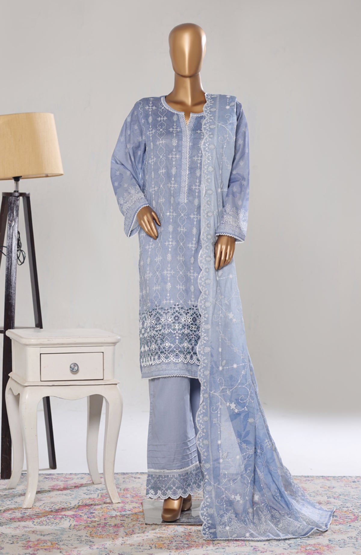 Bin Saeed Luxury Embroidered Cotton Stitched 3 Piece Suit - Design-30 - BS26LUX - Blue - Mid Summer Collection
