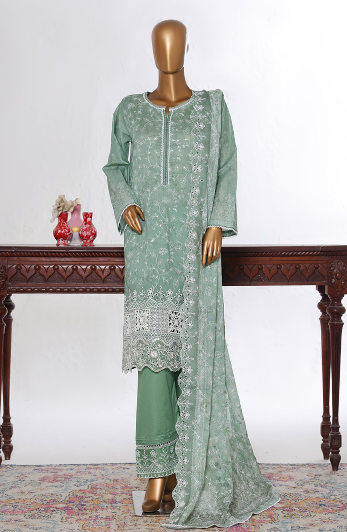 Bin Saeed Luxury Embroidered Cotton Stitched 3 Piece Suit - Design-29 - BS26LUX - Green - Mid Summer Collection