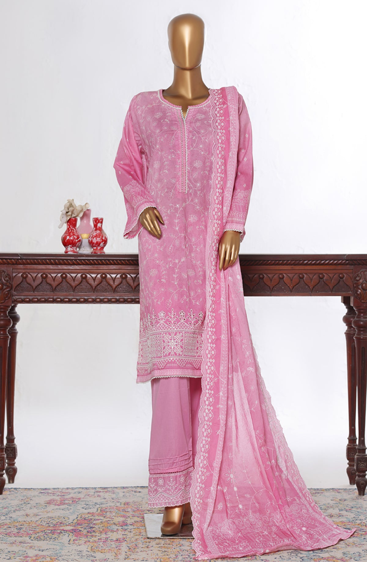 Bin Saeed Luxury Embroidered Cotton Stitched 3 Piece Suit - Design-27 - BS26LUX - Pink - Mid Summer Collection