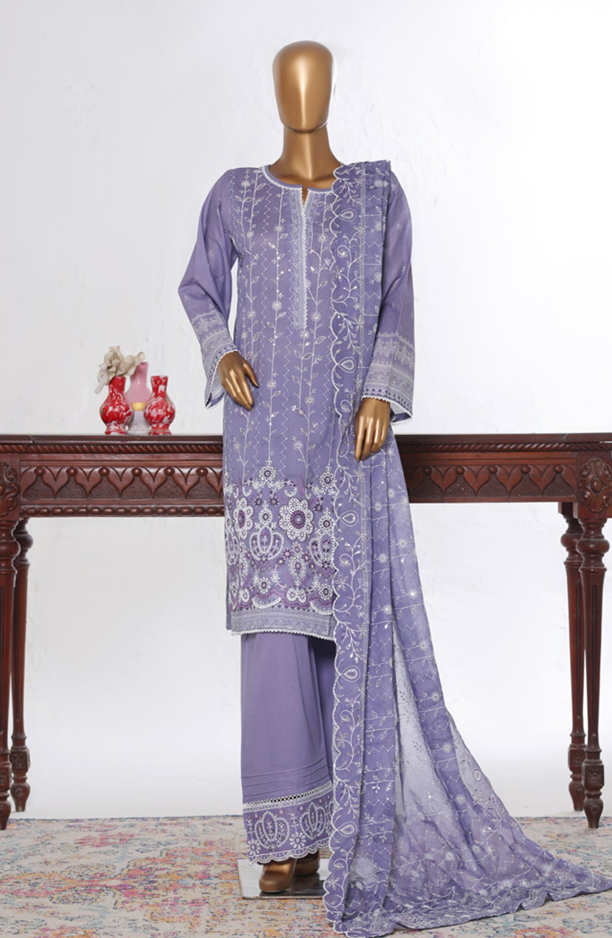 Bin Saeed Luxury Embroidered Cotton Stitched 3 Piece Suit - Design-25 - BS26LUX - Blue - Mid Summer Collection