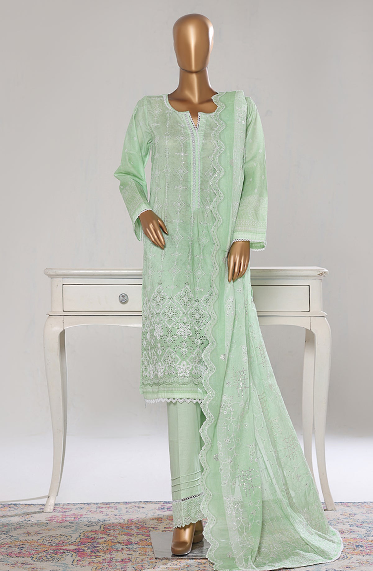 Bin Saeed Luxury Embroidered Cotton Stitched 3 Piece Suit - Design-24 - BS26LUX - Green - Mid Summer Collection