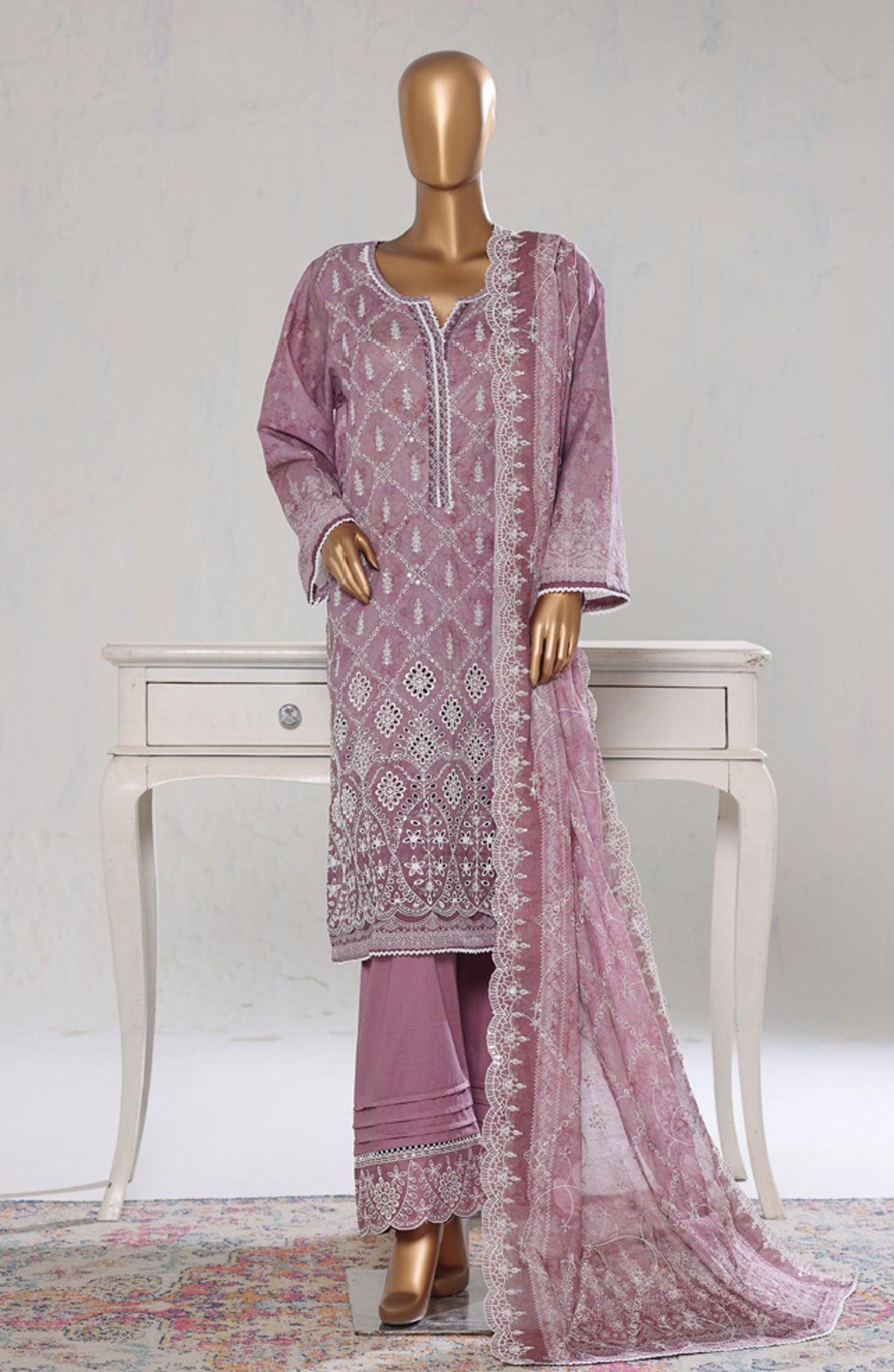 Bin Saeed Luxury Embroidered Cotton Stitched 3 Piece Suit - Design-23 - BS26LUX - Purple - Mid Summer Collection