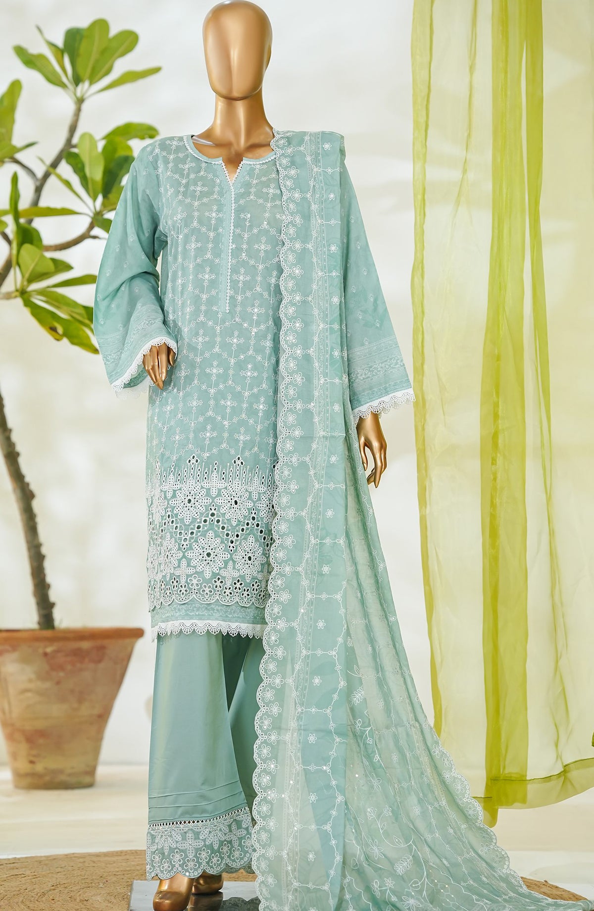 Bin Saeed Luxury Embroidered Cotton Stitched 3 Piece Suit - Design-20 - BS26LUX - Green - Mid Summer Collection