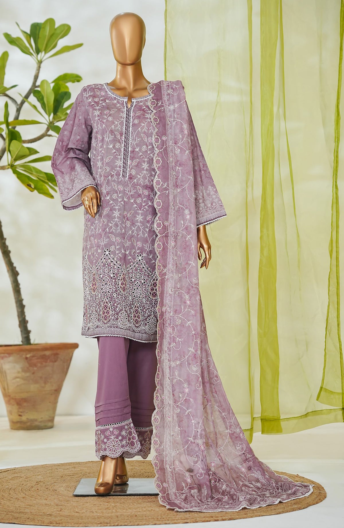 Bin Saeed Luxury Embroidered Cotton Stitched 3 Piece Suit - Design-14 - BS26LUX - Purple - Mid Summer Collection
