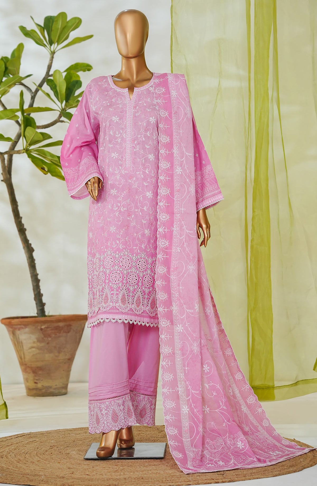 Bin Saeed Luxury Embroidered Cotton Stitched 3 Piece Suit - Design-11 - BS26LUX - Pink - Mid Summer Collection